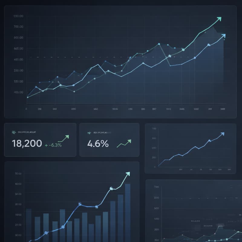 Painéis e indicadores financeiros representando acompanhamento de resultados